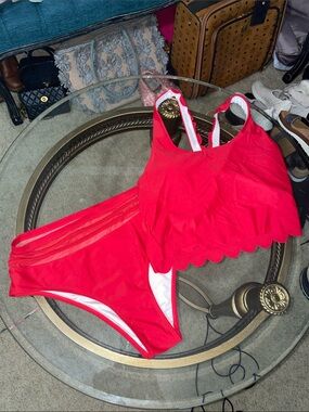 Red Scallop Hem Bikini Set
